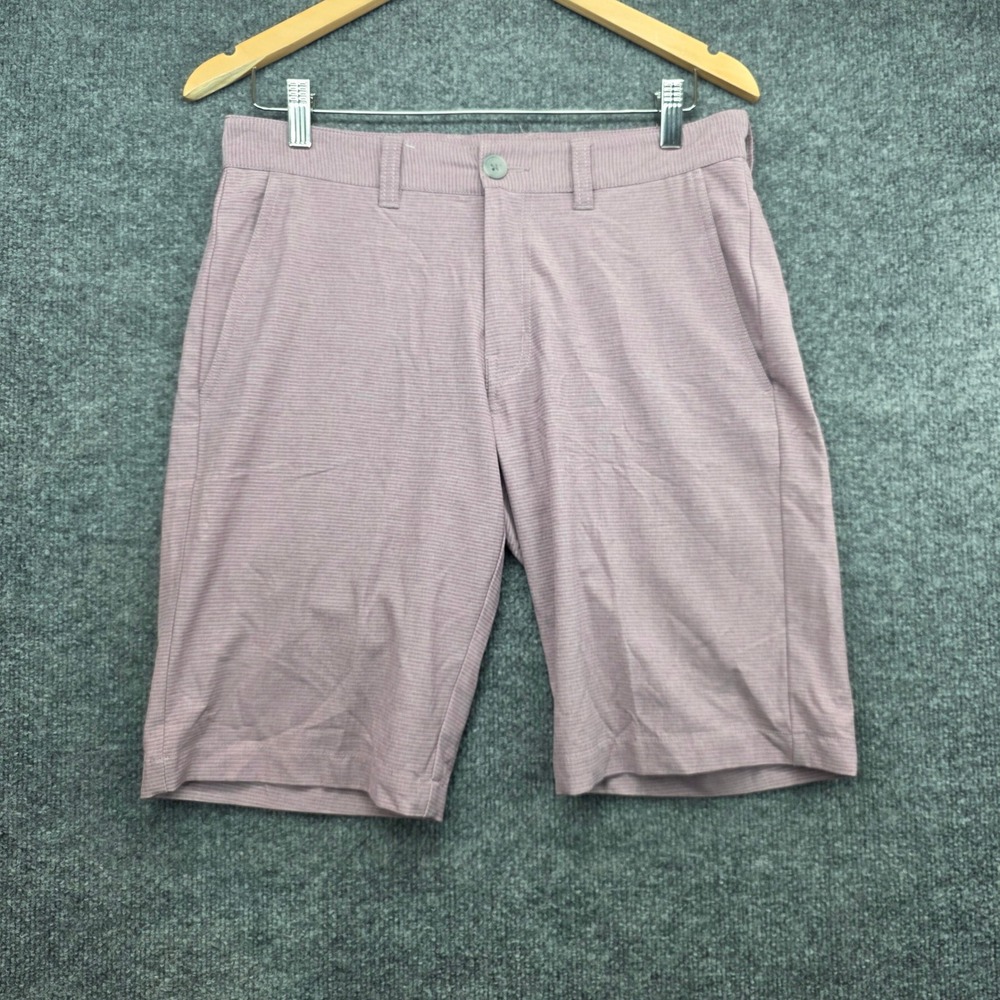 TravisMathew Mens Golf Shorts 30 Mauve Pink Micro Stripe Stretch Performance